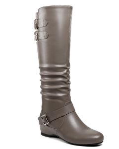 Wedge Boots Ruched Shaft Buckle Straps Adult