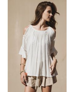 Cold Shoulder Dreappery Top With Lace Trim