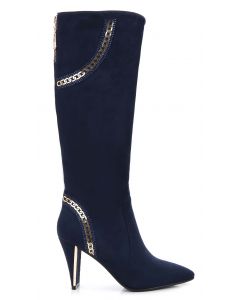 'Yucas' High Fashion High Heel Faux Suede Rhinestone Glittering Chain Boots