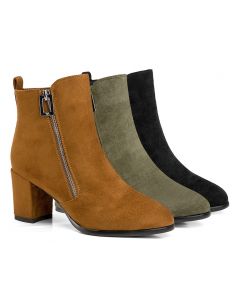 Ankle Booties Chunky Heels Suede Accent