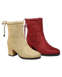 Slouch Shaft Booties Rear Lace Suede Accent