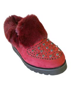 Shearing Ankle Bootie Rhinestone Suede Low Wedge Heels Adult