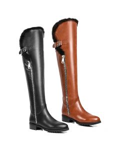 Tall Boots High-Low Shaft Shearling Trim Low Heels Adult