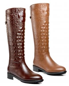 Tall Boots Chunky Heels Animal Print Adult