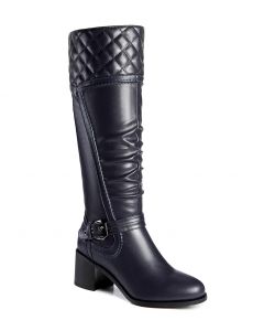 Block Heel Ruched Front Stitch Patterns Buckle Strap Boot