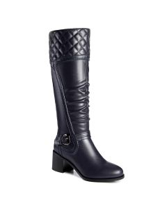 Block Heel Ruched Front Stitch Patterns Buckle Strap Boot