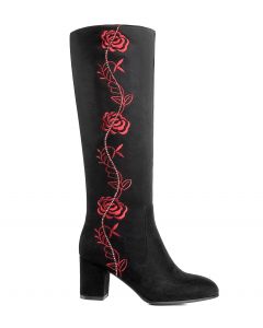 Floral Embroidery Mini Studded Boots Suede Accent