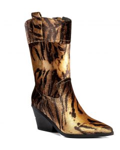 Animal Print Layered Heels Mid-Calf Boots