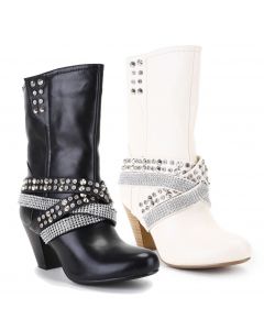 Mid-Calf Boots Strappy Studs and Rhinestones Adult