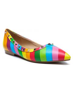 Rainbow and Stud Accent Pointy Toe Loafers