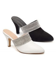 Crystallic Rhinestone High Heeled Slide Mules