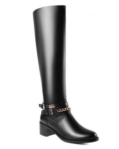 Knee-High Boots Crisscross Goldtone Chain-Link Buckle Straps Adult