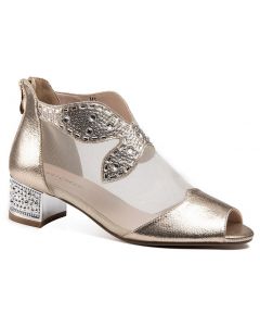Metallic Goldtone Mesh Studded Heels Sandals