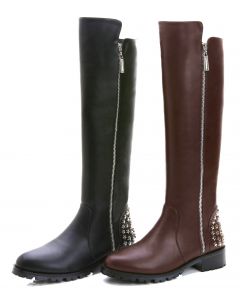 Metallic Studded High-Low Shaft Boots