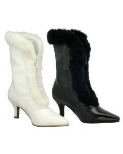 Shearling Boots Faux Fur Mid-Calf Kitten Heel Pointy Toe Adult