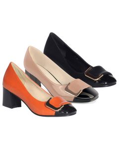 Square Toe Pumps Chunky Heel Two Tone Colors Slip On