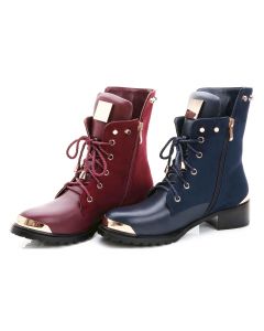 Lace Up Combat Booties Mid Calf Goldtone Plated Adult
