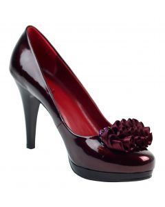 High Stiletto Heeled Pumps Glossy Upper Flower Detail