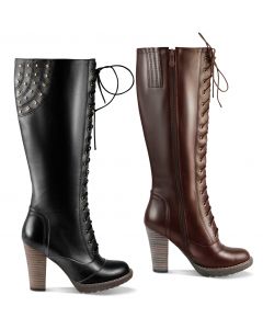 Lace-up High Chunky Heel Riding Boots