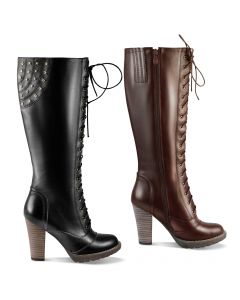 Lace-up High Chunky Heel Riding Boots