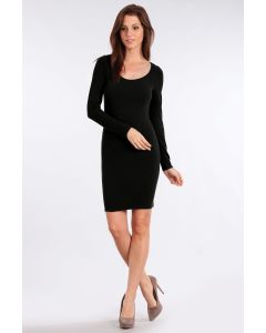 Long Sleeve Scoop Neck Dress Black-ONE SIZE FITS ALL