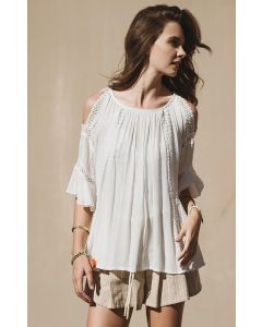 Cold Shoulder Dreappery Top With Lace Trim