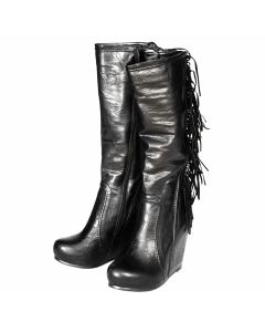 Tall Boots Hidden Wedge Heel Fringe Accent