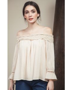 Crochet Trimmed Open Shoulder Top