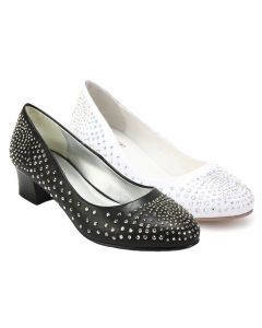 Rhinestone Glittering Studded Pumps Chunky Heel